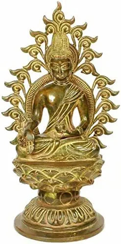 11" Medicine Buddha Tibetan Brass Statue Handmade