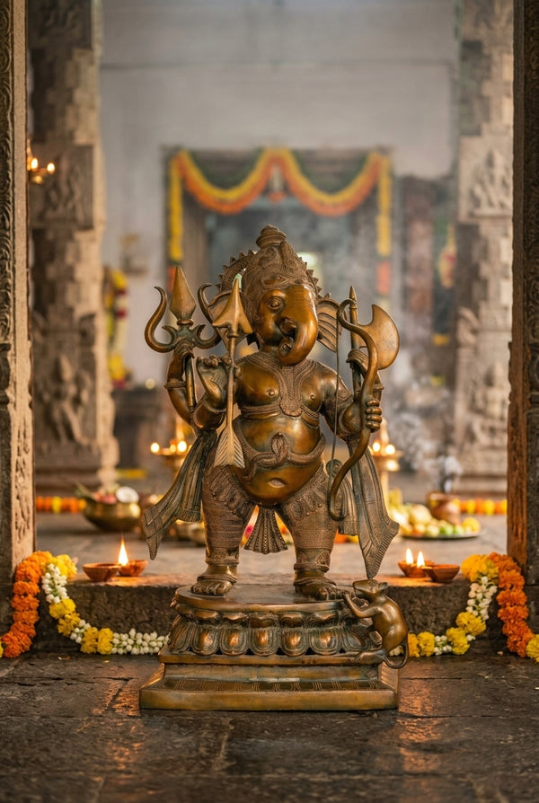 Brass Warrior Ganesha Statues