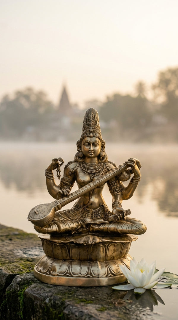 Large Brass Saraswati Idols
