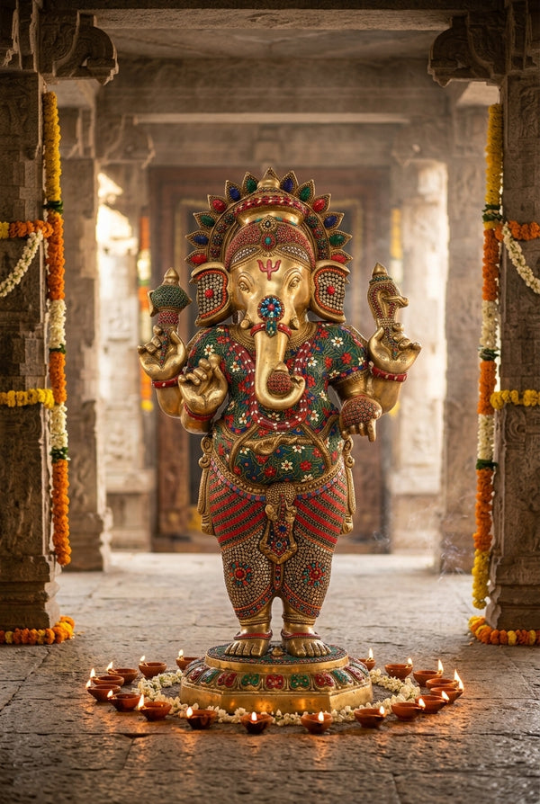 Brass Chaturbhuja Ganesha Statues