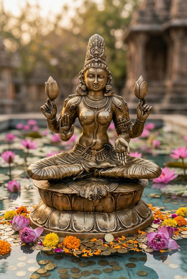Large Brass Lakshmi Statues