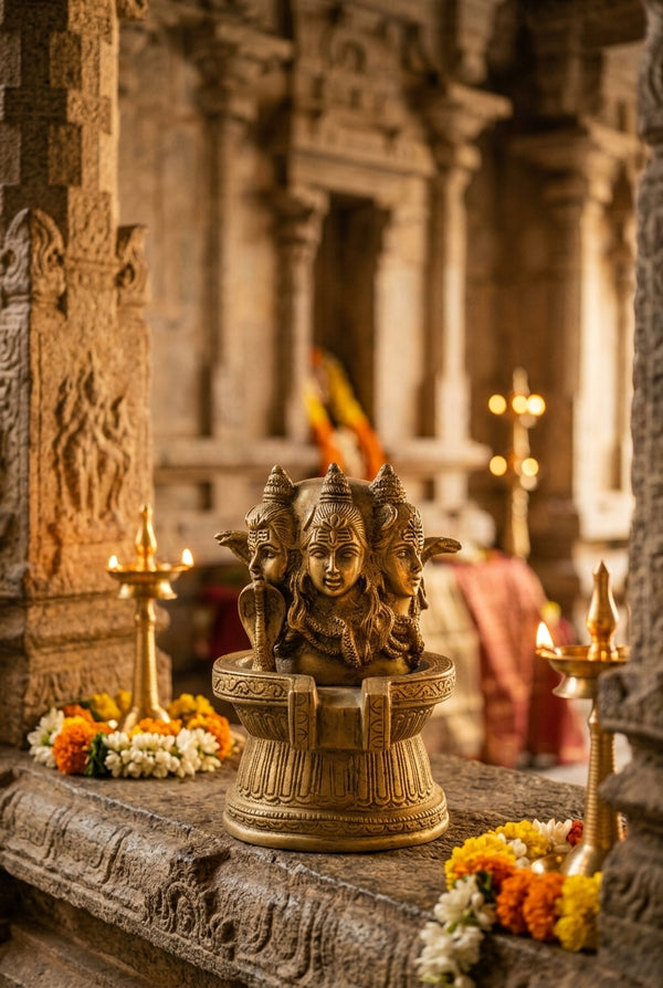Brass Trimukha Ganesha Statues