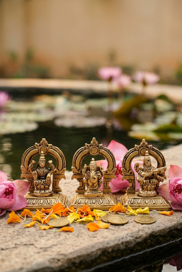 Brass Ganesha Lakshmi Saraswati Idols