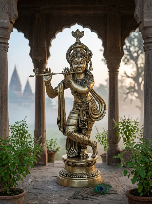 Large Brass Krishna Statues