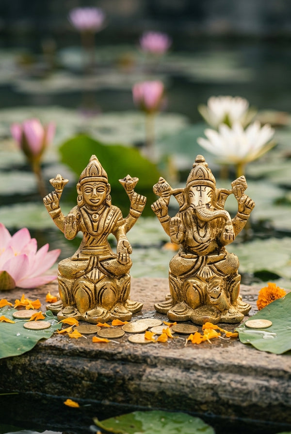 Brass Lakshmi Ganesha Statues