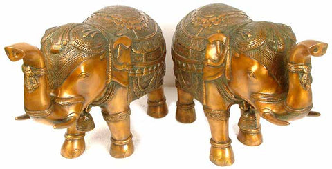 A Pair of Auspicious Temple Elephants with Bells