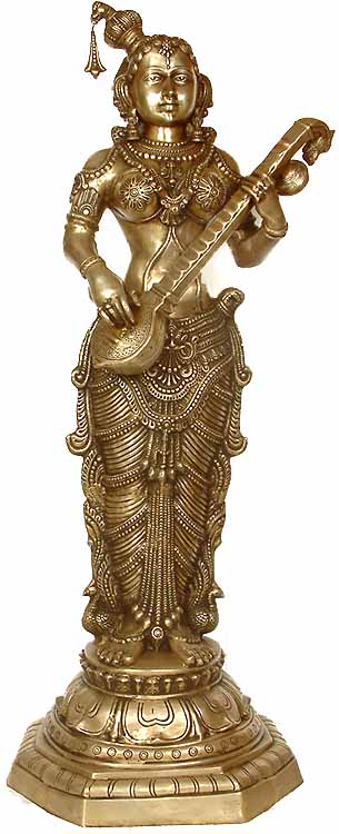 53" Large Celestial Nymph Brass Idol Playing Vina Handmade