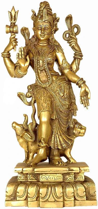 17" Ardhanarishvara Brass Statue | Handmade Shiva and Parvati Idol | Made in India
