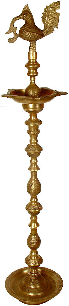 60" Auspicious Peacock Brass Lamp Handmade