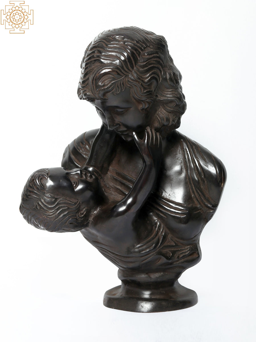 15" Mother and Child Brass Statue for Home Decor