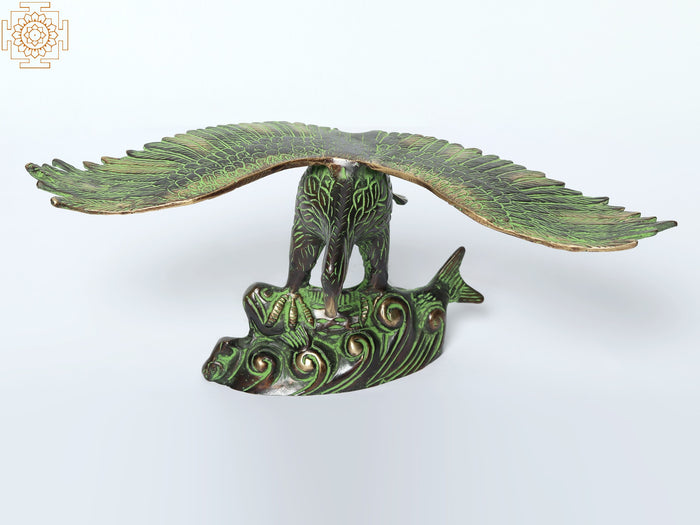 13" Brass Eagle Hunting Fish Statue