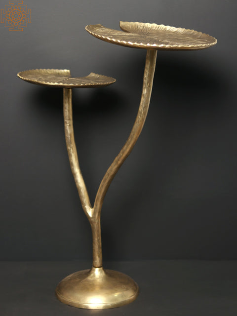 30" Brass Lotus Leaves Stand