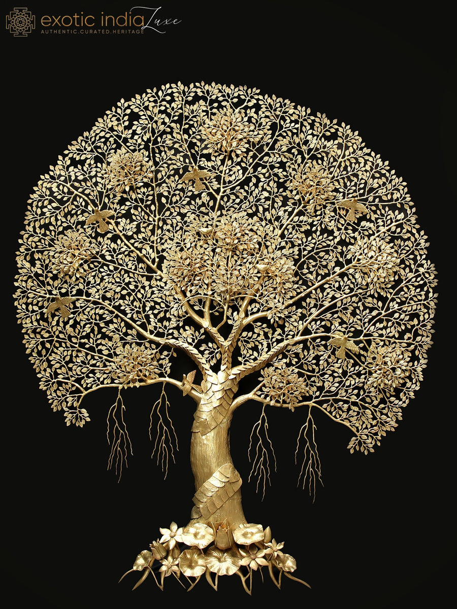 96" Large Tree of Life Wall Hanging with Birds Brass Sculpture