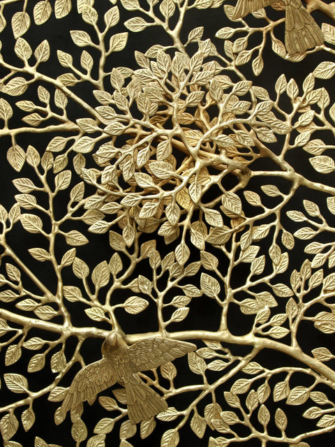 96" Super Large Wall Mounted Tree of Life with Perched Birds in Brass