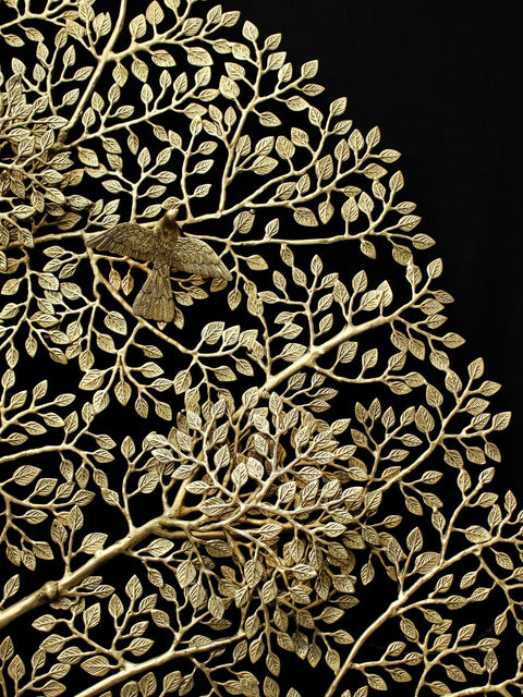 96" Super Large Wall Mounted Tree of Life with Perched Birds in Brass
