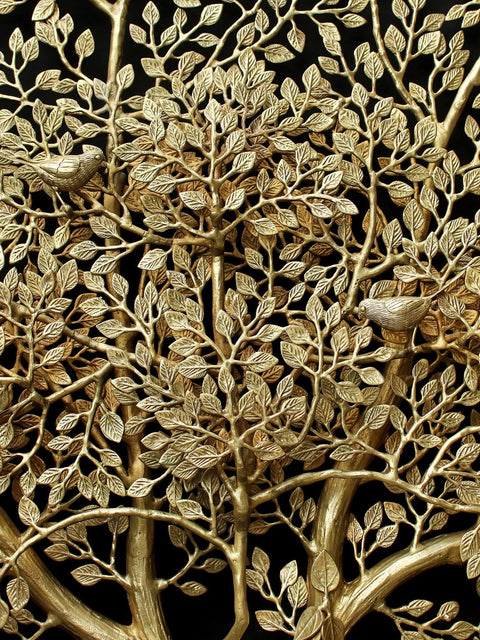 96" Super Large Wall Mounted Tree of Life with Perched Birds in Brass
