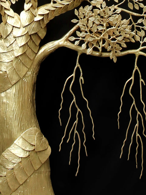 96" Super Large Wall Mounted Tree of Life with Perched Birds in Brass