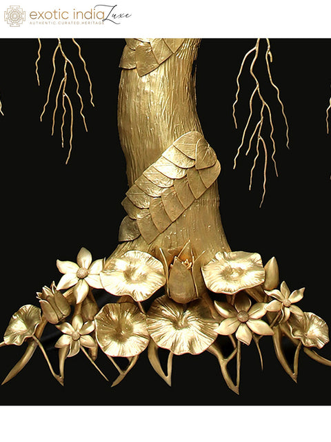 96" Super Large Wall Mounted Tree of Life with Perched Birds in Brass