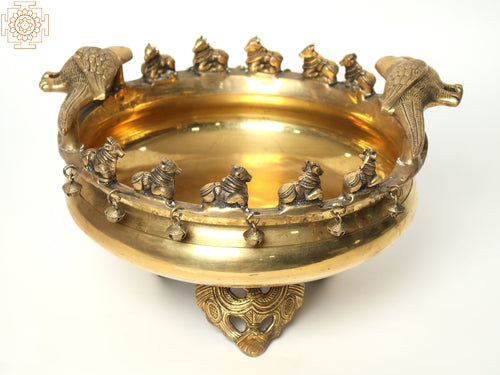 15" Brass Nandi Urli Decorative Bowl with Stand