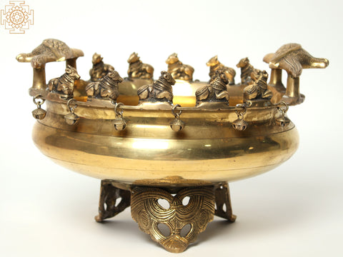 15" Brass Nandi Urli with Stand