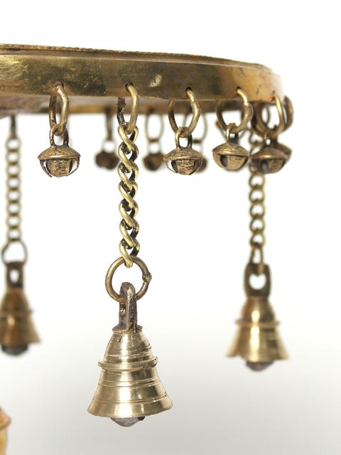 12" Brass Round Pedestal (Chowki) with Dangling Bells