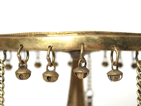 12" Brass Round Pedestal (Chowki) with Dangling Bells