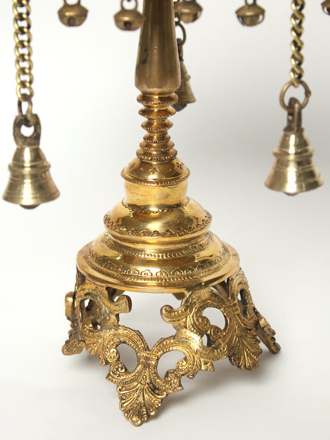 12" Brass Round Pedestal (Chowki) with Dangling Bells