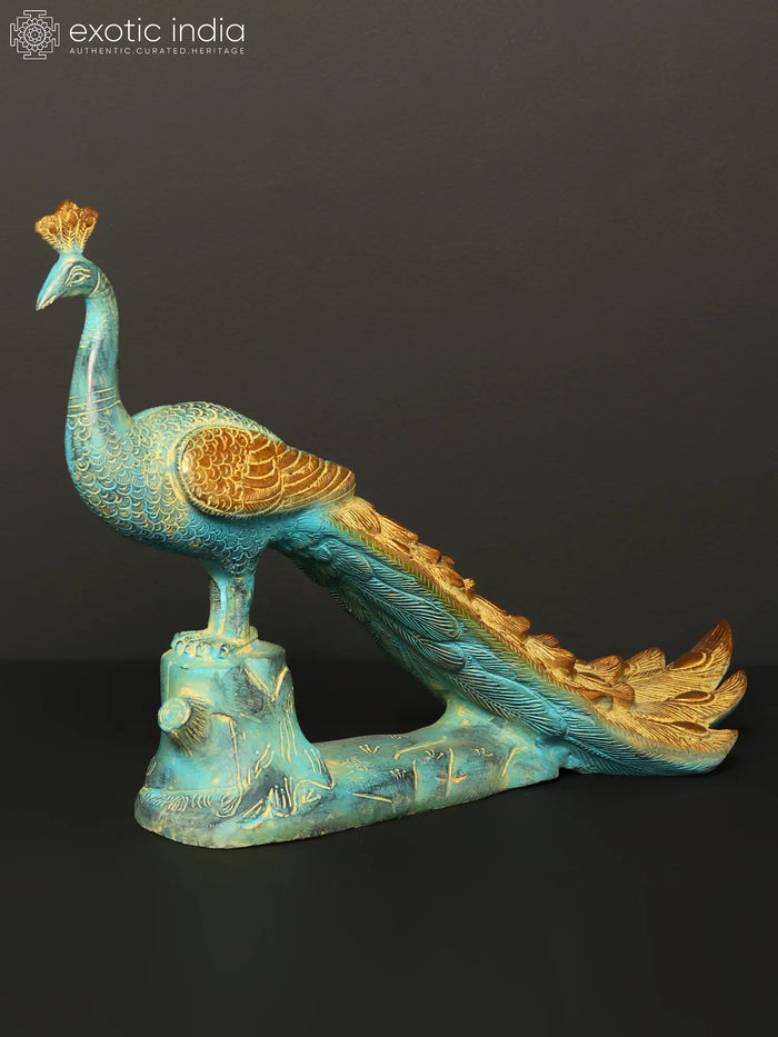 13" Brass Peacock Statue for Home Decor