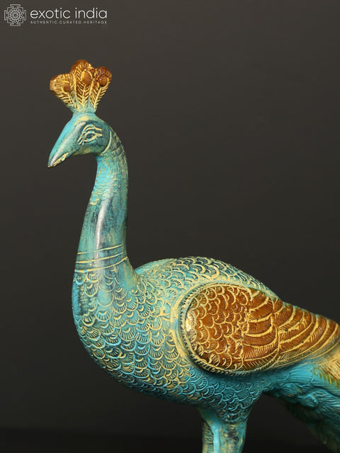 13" Brass Peacock Figurine | Home Decor
