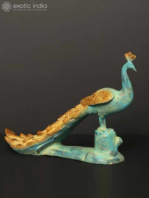 13" Brass Peacock Figurine | Home Decor
