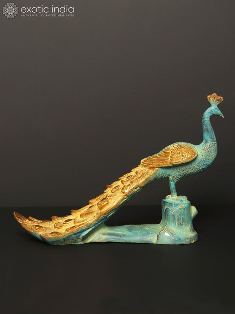 13" Brass Peacock Figurine | Home Decor