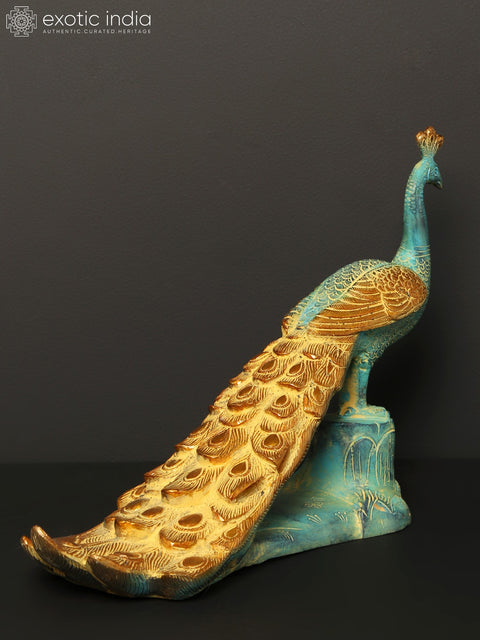 13" Brass Peacock Figurine | Home Decor