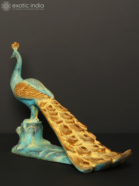 13" Brass Peacock Figurine | Home Decor