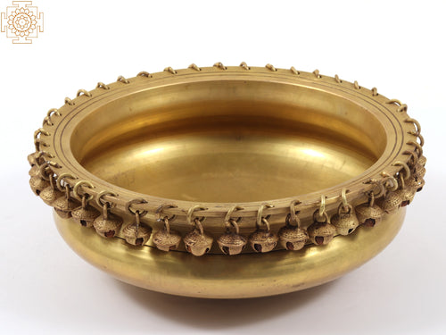 9" Traditional Brass Urli with Ghungroo Home Decor