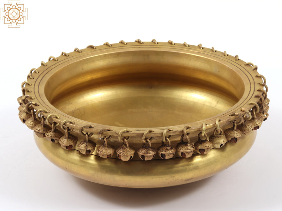 9" Traditional Brass Urli with Ghungroo Home Decor