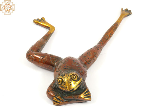9" Brass Frog Statue for Home Decor