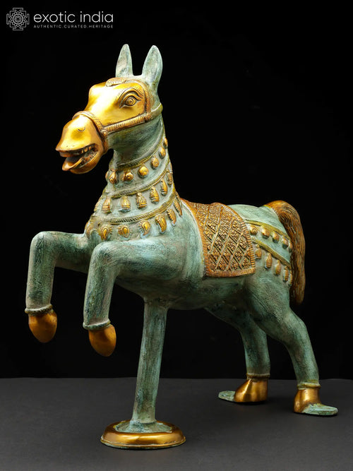 17" Brass Horse Statue for Home Decor