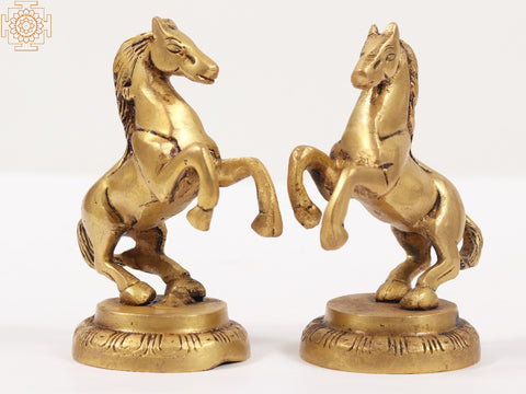 4" Brass Small Size Pair of Horse Figurines | Table Decor