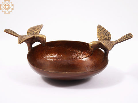8" Brass Urli Bowl with Flying Bird | Home Decor