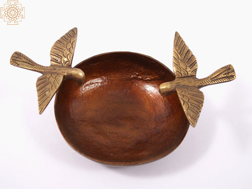 8" Brass Urli Bowl with Flying Bird Home Decor