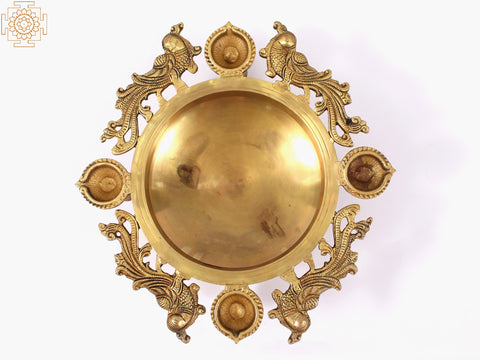 13" Designer Brass Urli with Lamps and Bells