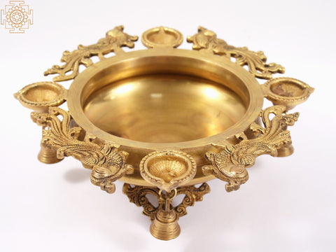 13" Designer Brass Urli with Lamps and Bells