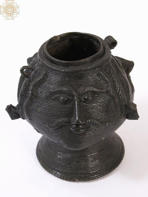 7" Three Sided Tribal Face Engraved Pot