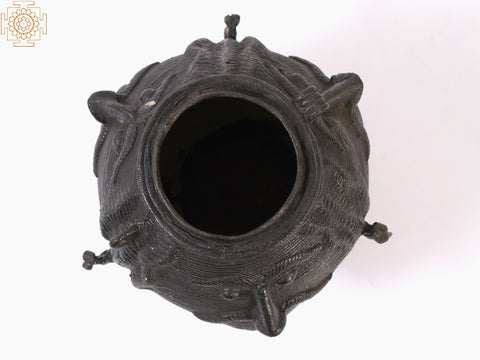 7" Three Sided Tribal Face Engraved Pot