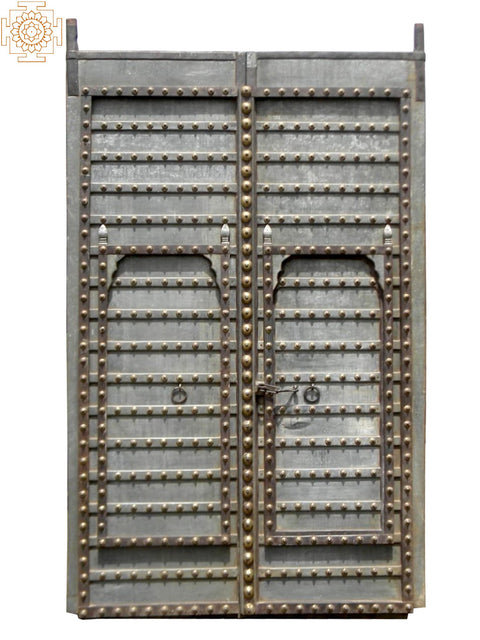 112" Vintage Indian Door with Wooden, Iron and Brass