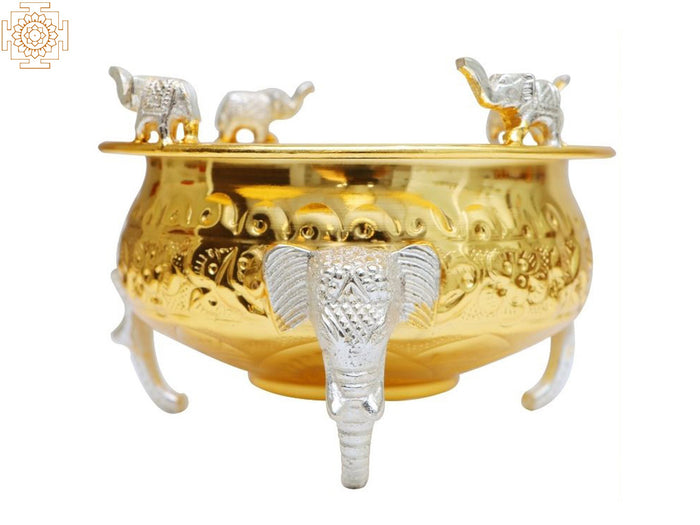 5" Elephant Design Brass Urli Decorative Bowl for Home Decor