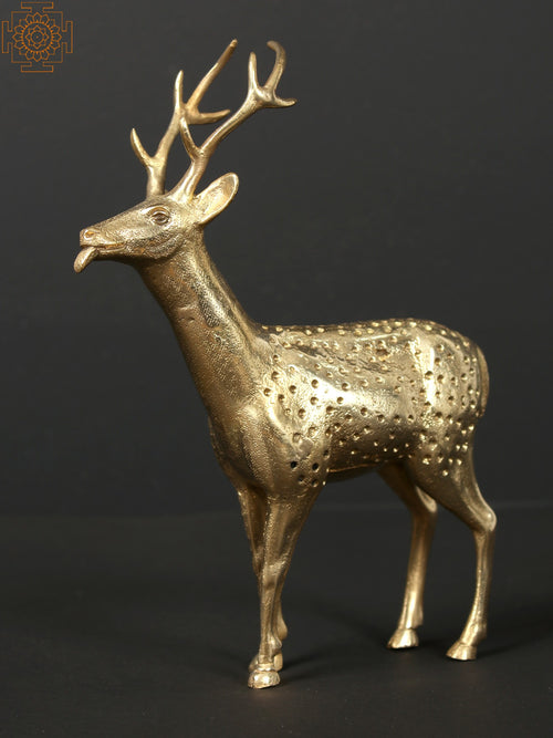 8" Cute Deer Sticking Out Tongue Brass Statue Home Decor