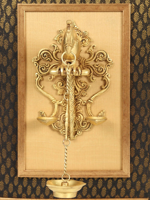 20" Parrot Oil Lamp Diya in Brass | Wooden Wall Hanging Frame