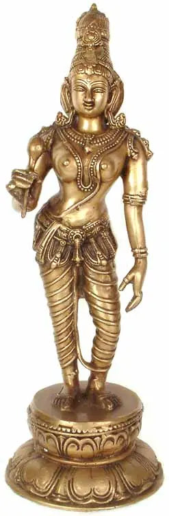 19" Lakshmi Brass Statue with Lotus Flower Handmade