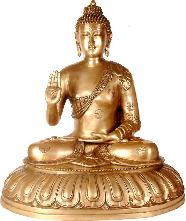 30" Large Handmade Buddha Abhaya Mudra Brass Statue